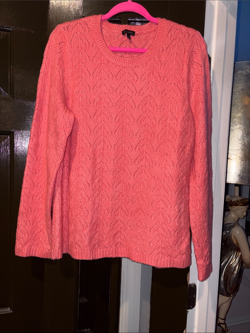 Talbots Coral Pink Crewneck Pointelle Sweater